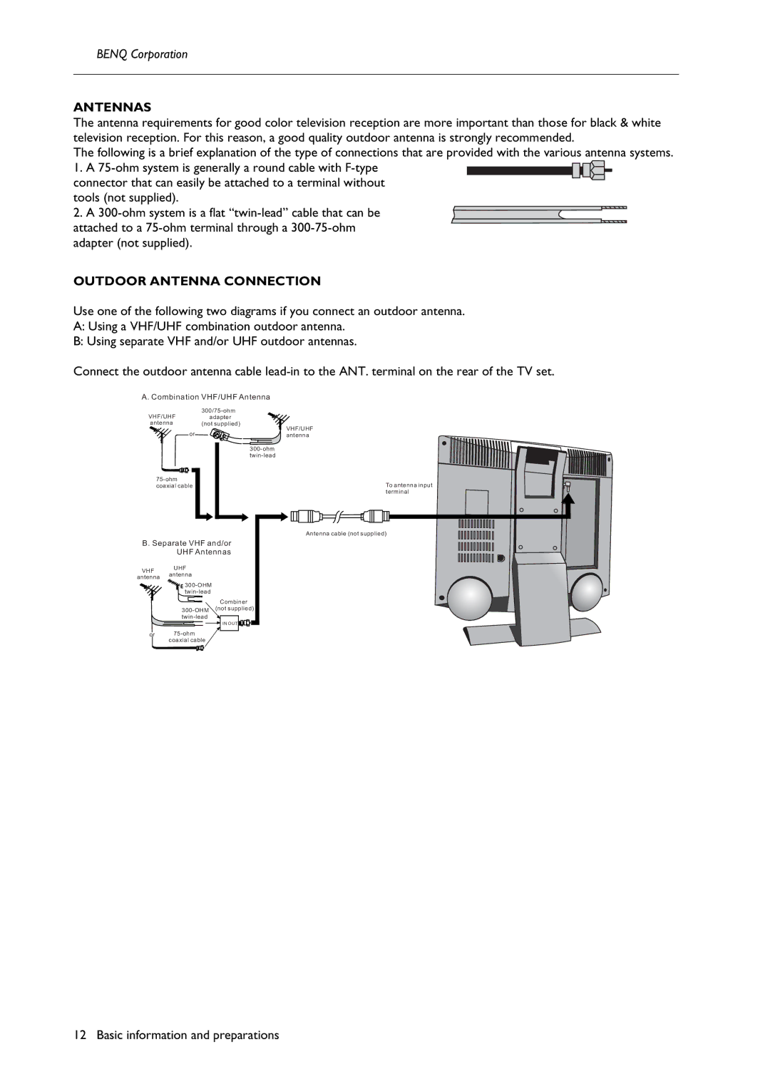 BenQ H200:A user manual Antennas, Outdoor Antenna Connection 