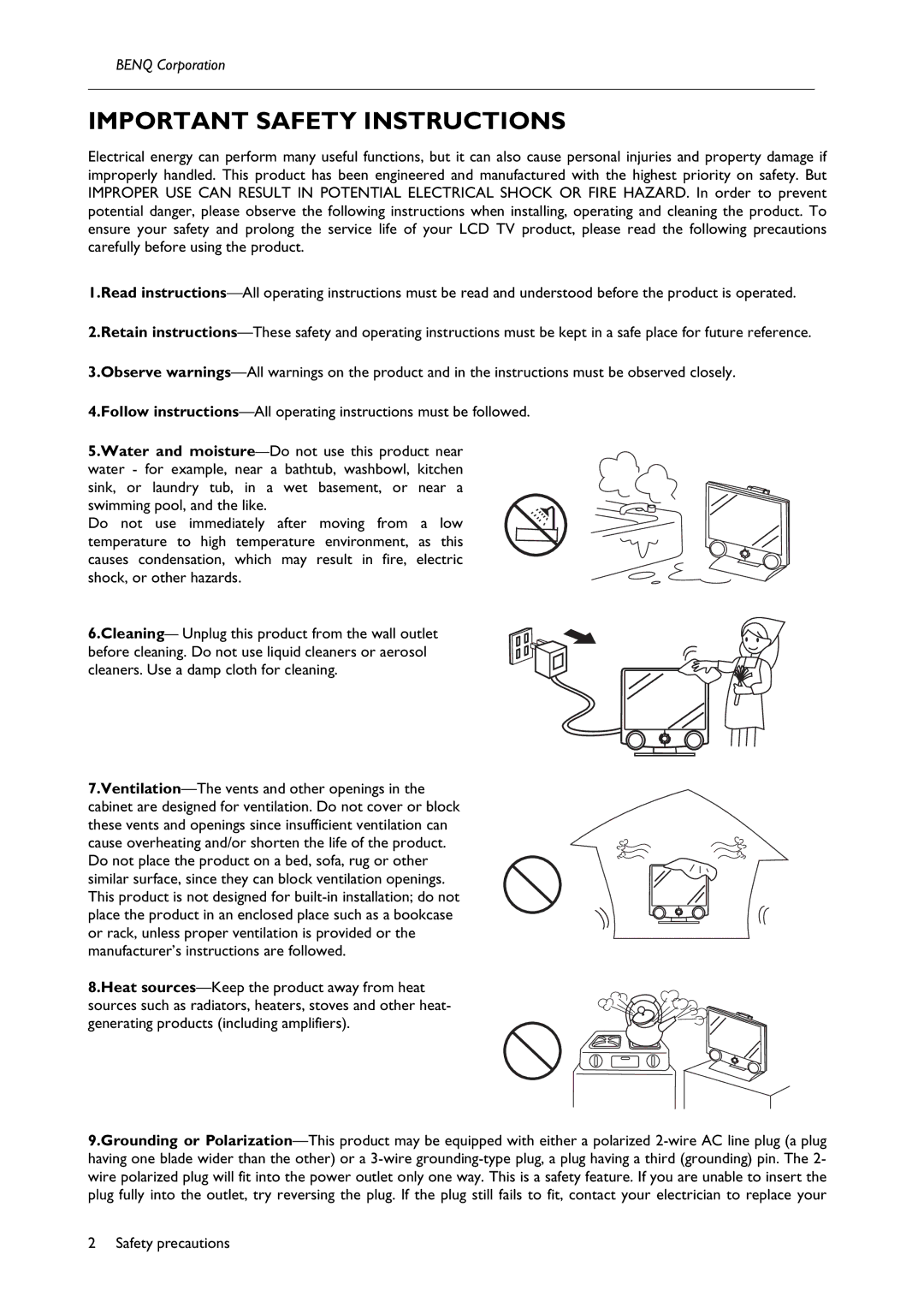 BenQ H200:A user manual Important Safety Instructions 