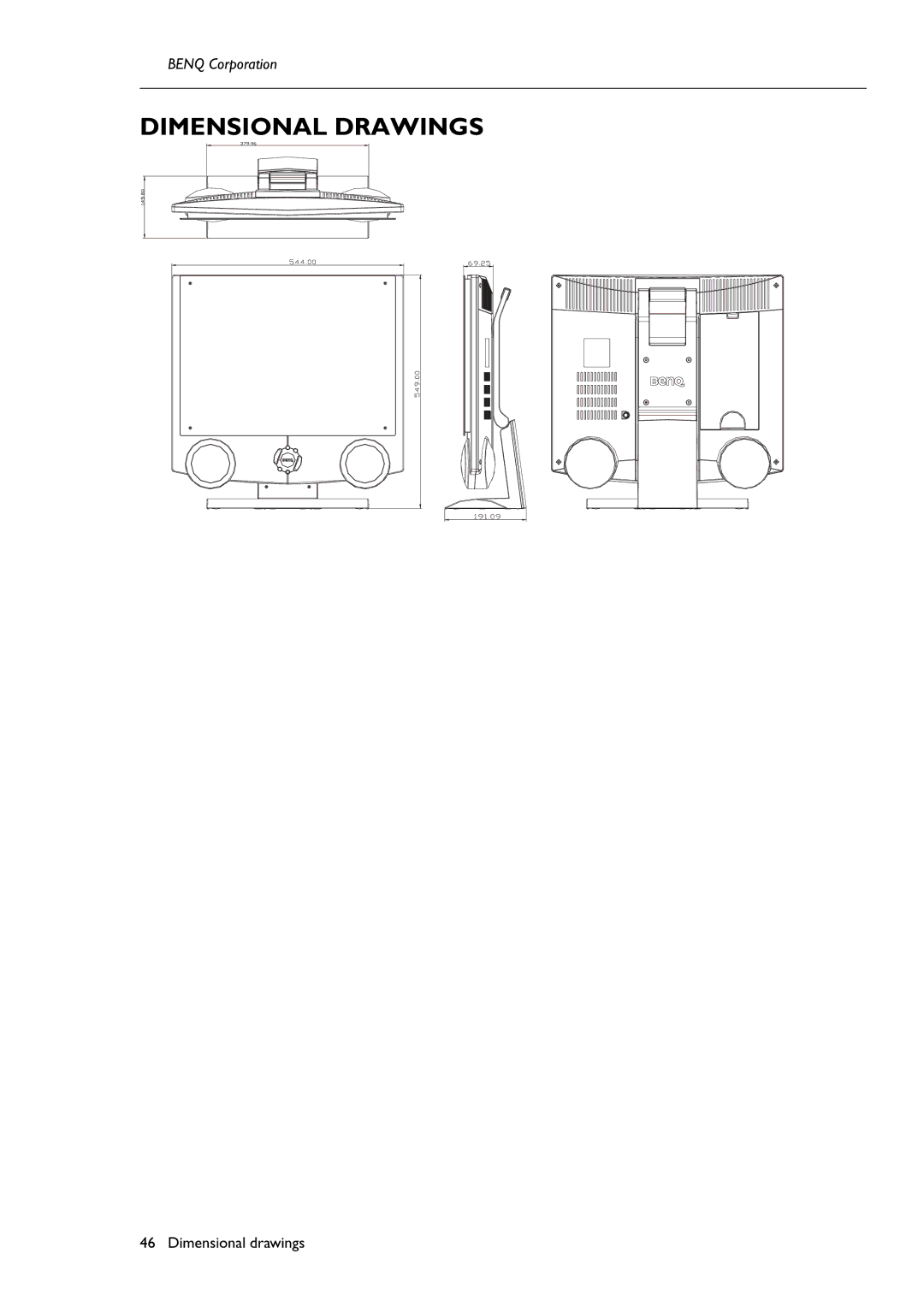 BenQ H200:A user manual Dimensional Drawings 