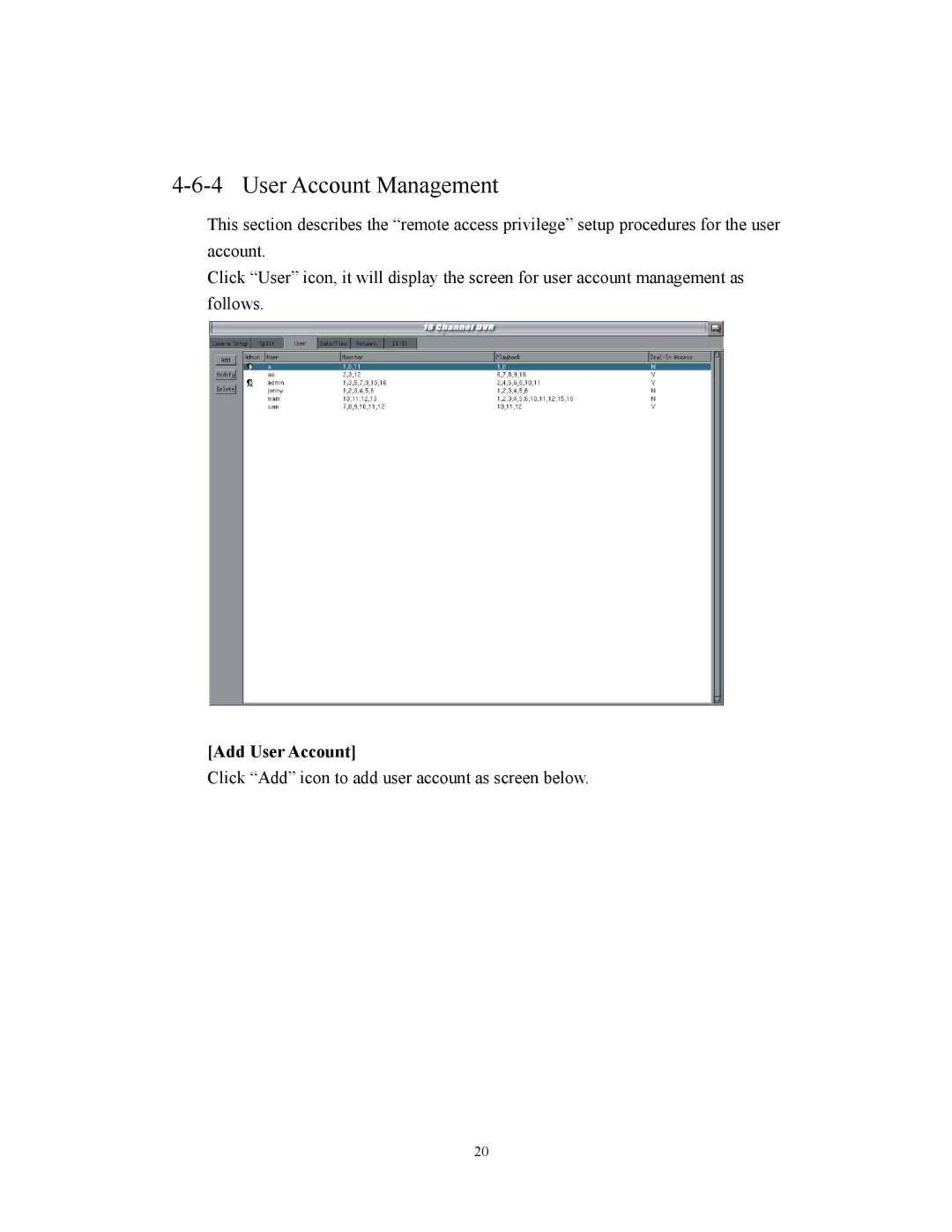 BenQ HDR-16EP user manual User Account Management, Add User Account 