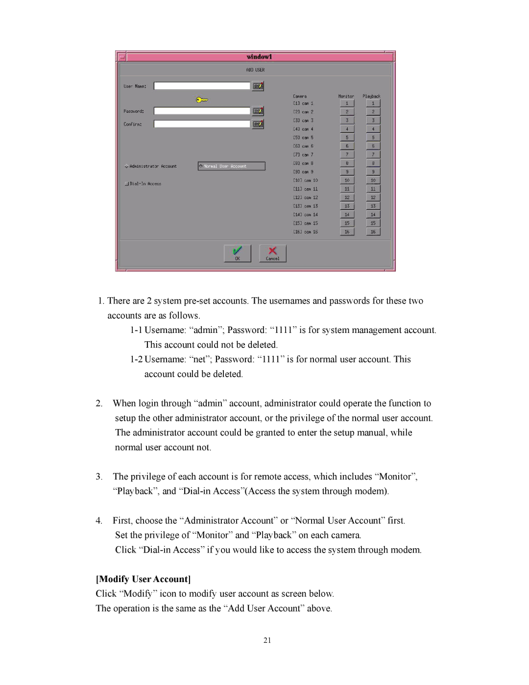 BenQ HDR-16EP user manual Modify User Account 