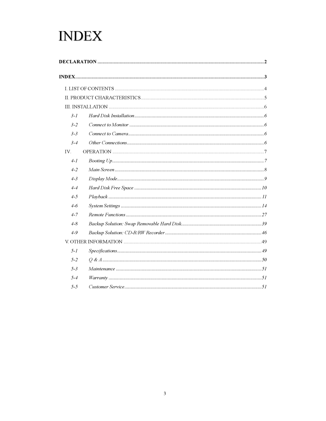 BenQ HDR-16EP user manual Index 