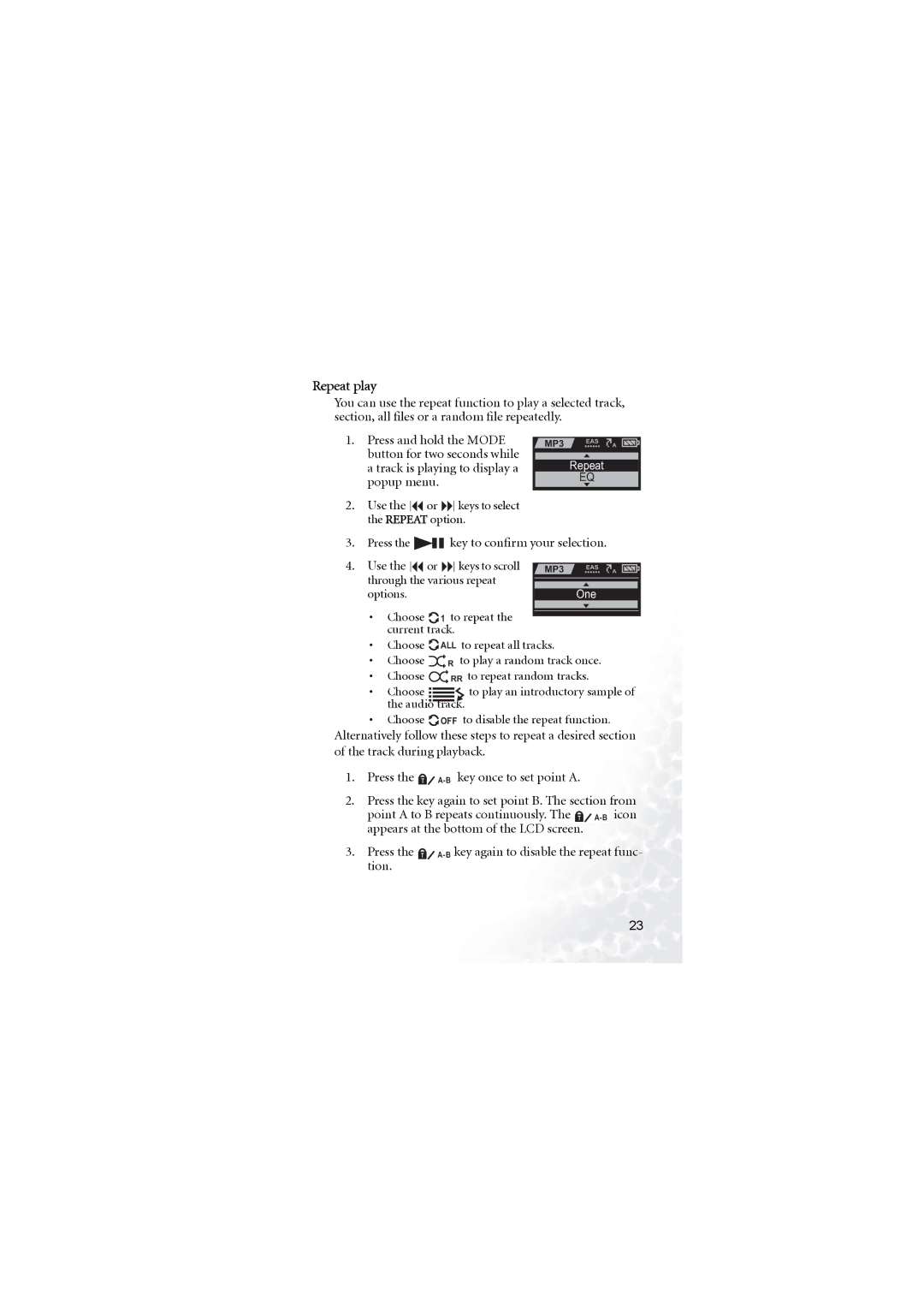 BenQ Joybee 200 user manual Repeat play 