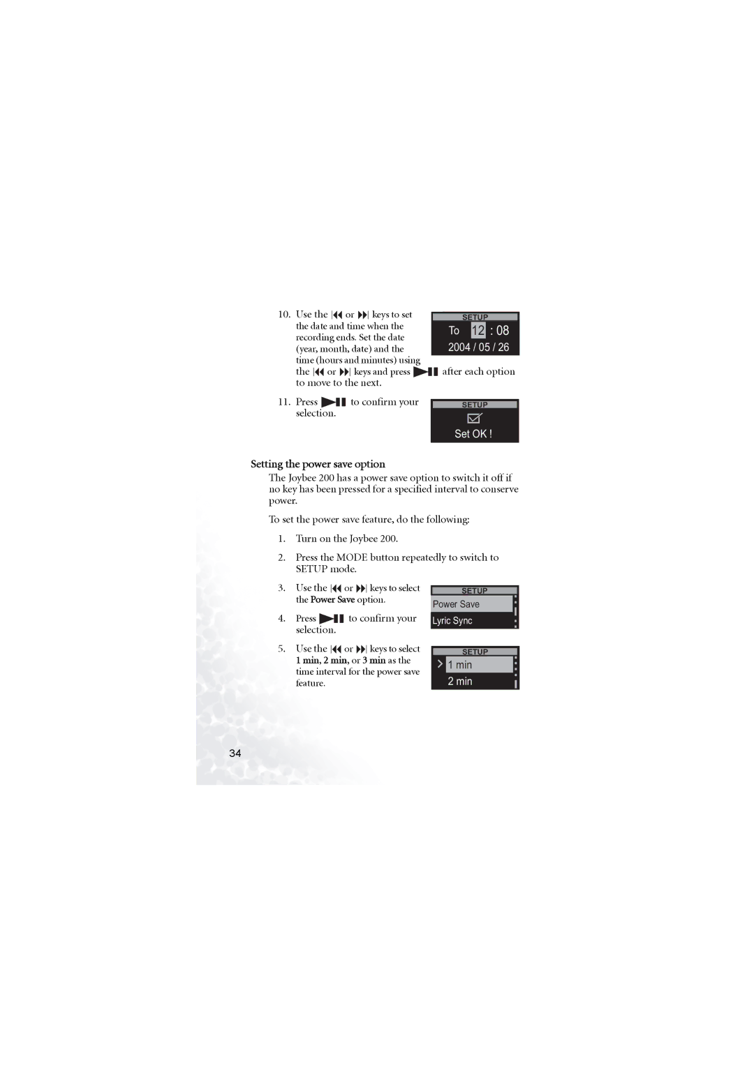 BenQ Joybee 200 user manual Setting the power save option 