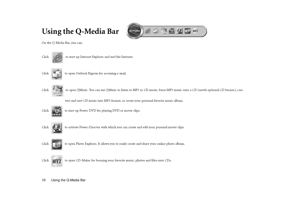 BenQ Joybook 5000 user manual Using the Q-Media Bar 