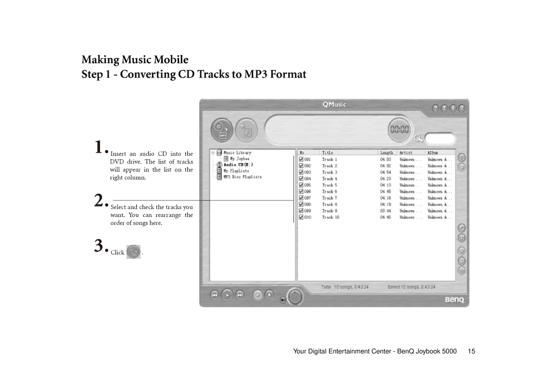 BenQ Joybook 5000 user manual Making Music Mobile Converting CD Tracks to MP3 Format 