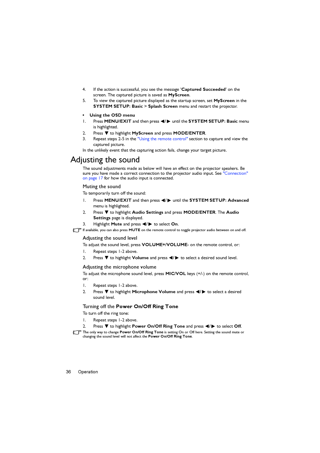 BenQ LX60ST, LW61ST user manual Muting the sound, Adjusting the sound level, Adjusting the microphone volume 