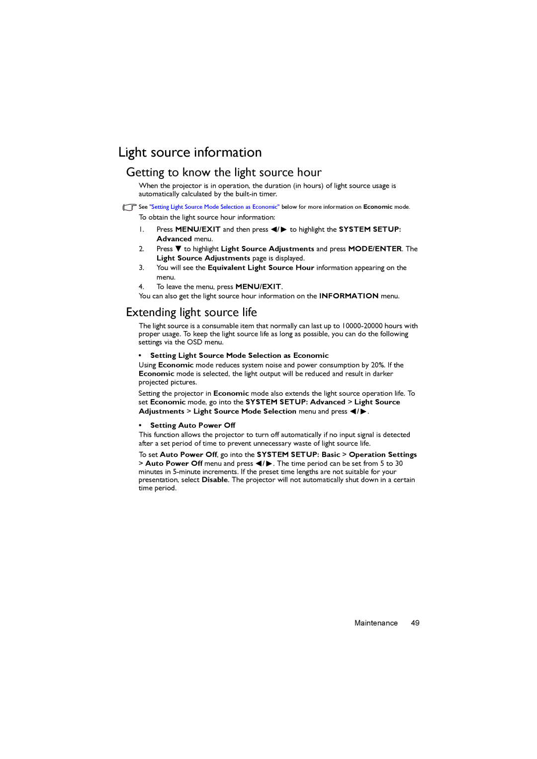 BenQ LW61ST, LX60ST user manual Light source information, Getting to know the light source hour, Extending light source life 