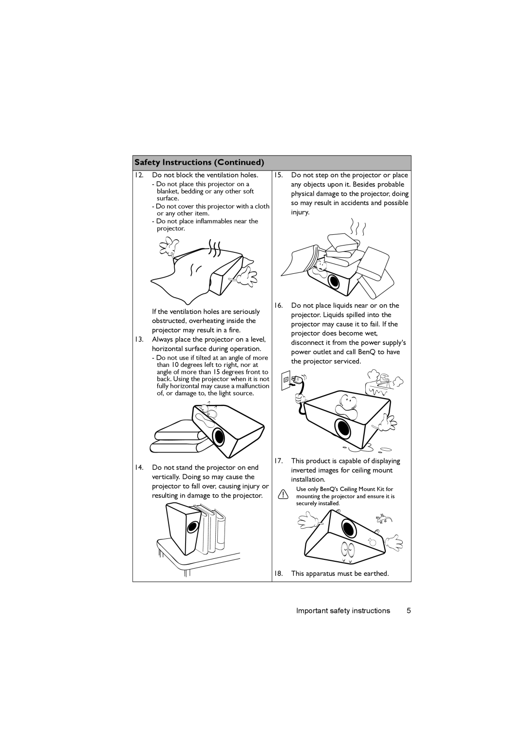 BenQ LW61ST, LX60ST user manual This apparatus must be earthed 