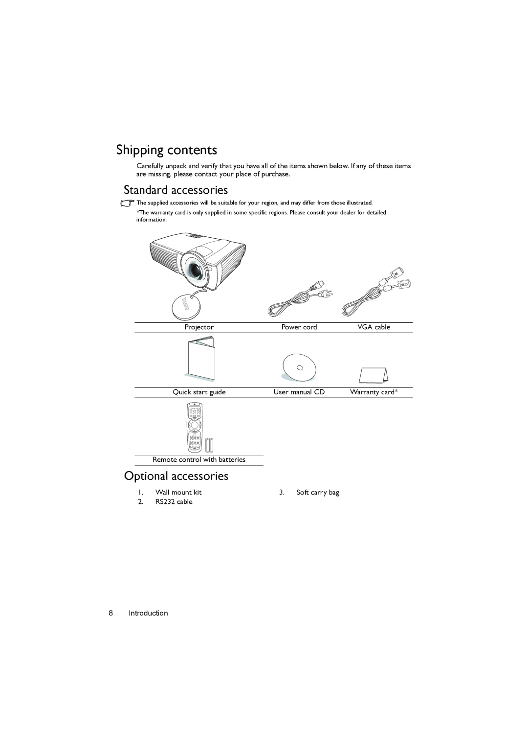 BenQ LX60ST, LW61ST user manual Shipping contents 