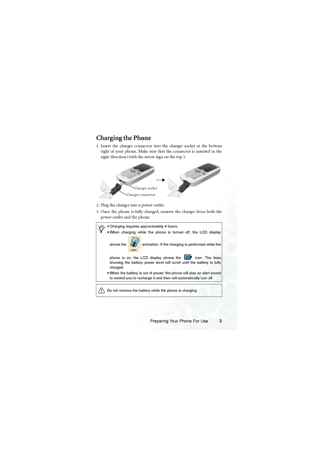 BenQ M300 user manual Charging the Phone 