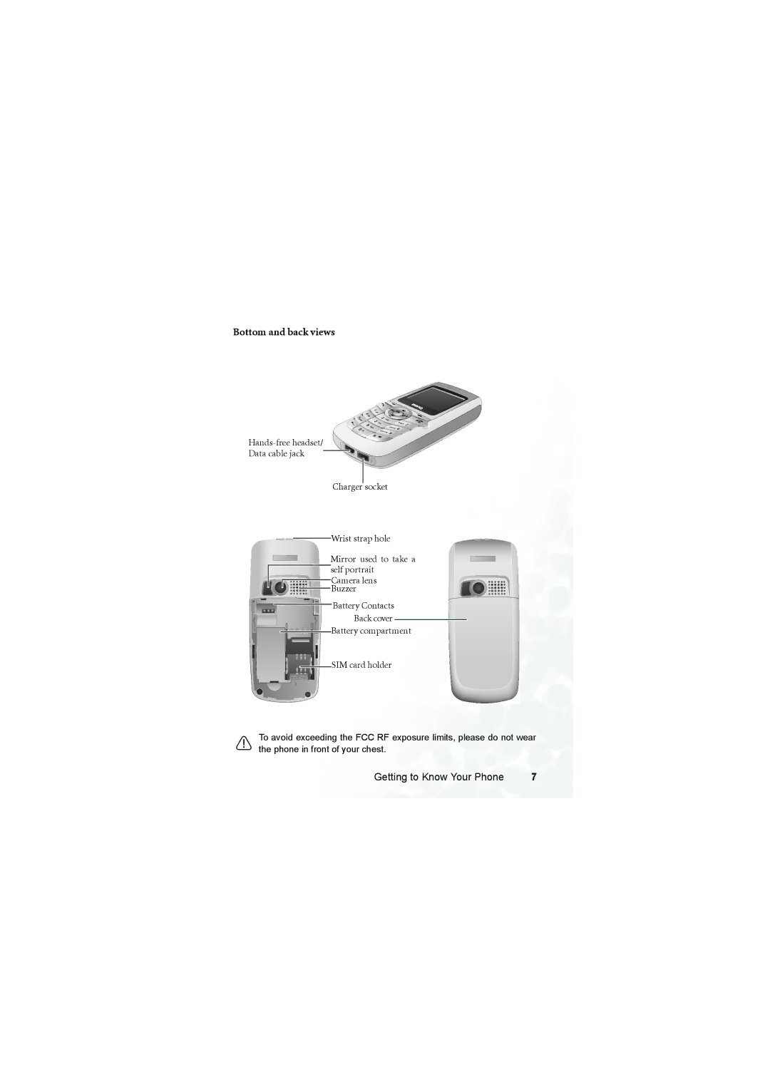 BenQ M300 user manual Bottom and back views 