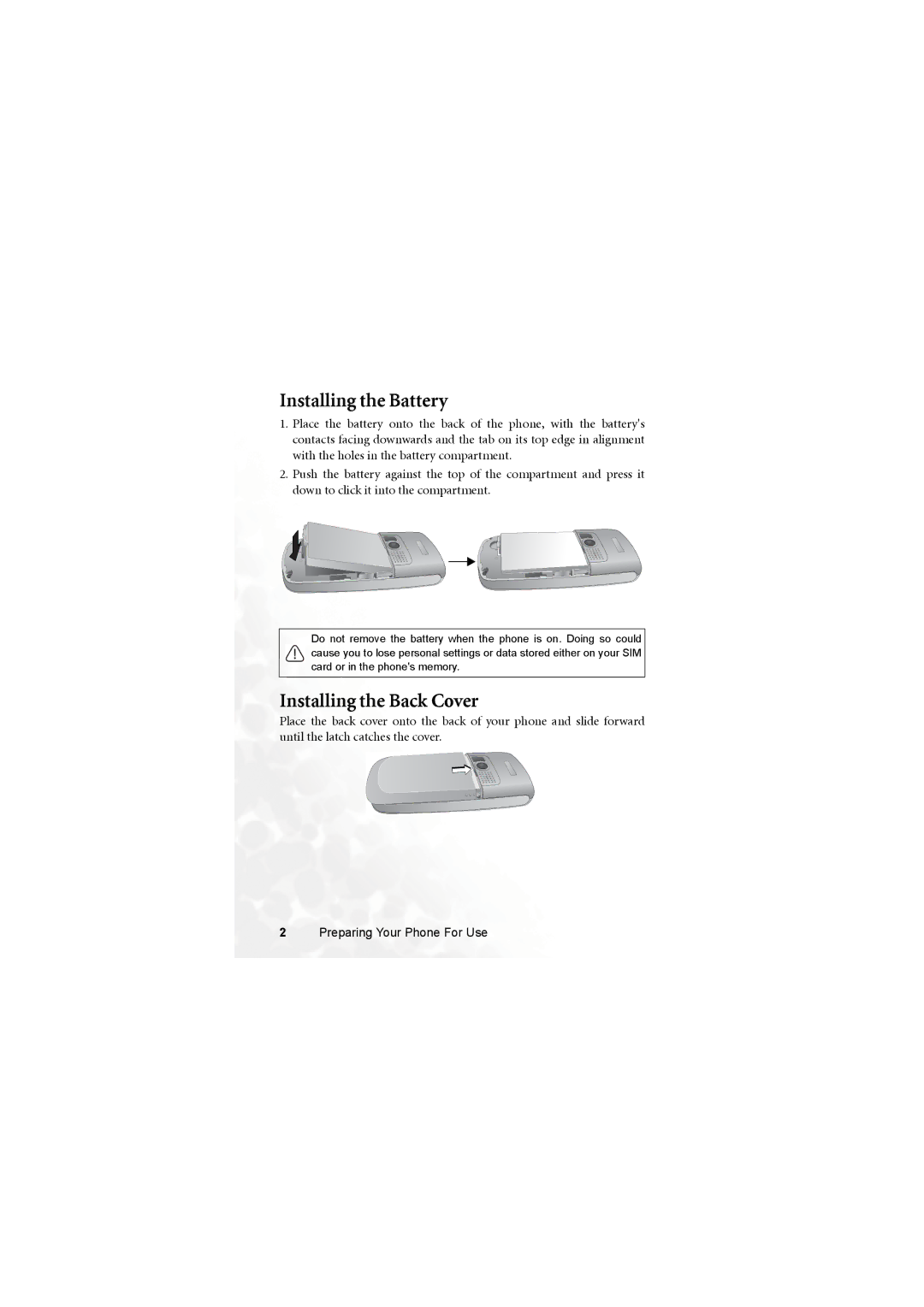 BenQ M315 user manual Installing the Battery, Installing the Back Cover 