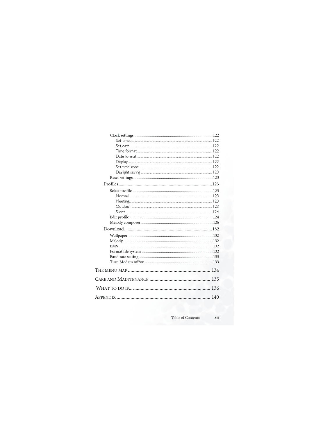 BenQ M555C user manual 122, 123, 124, 126, 132, Turn Modem off/on 133 