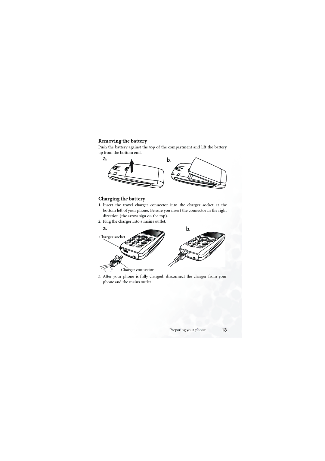 BenQ M555C user manual Removing the battery, Charging the battery 