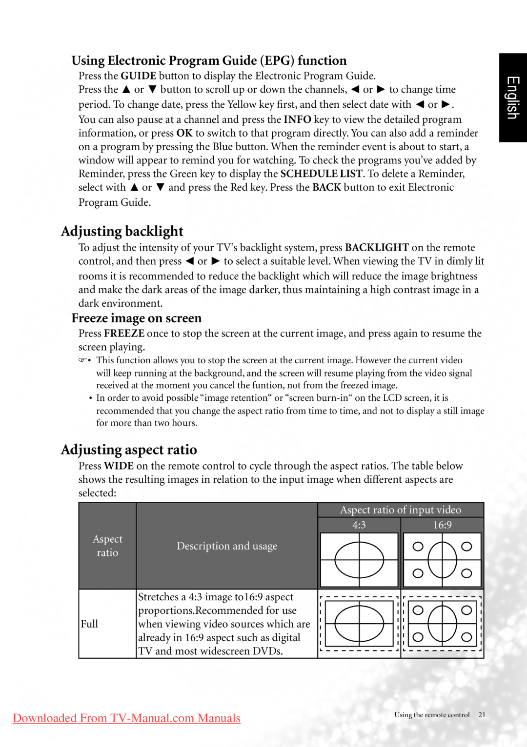 BenQ MK2442 manual Adjusting backlight, Adjusting aspect ratio 