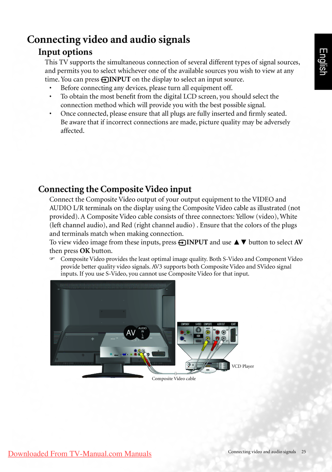 BenQ MK2442 manual Connecting video and audio signals, Input options, Connecting the Composite Video input 