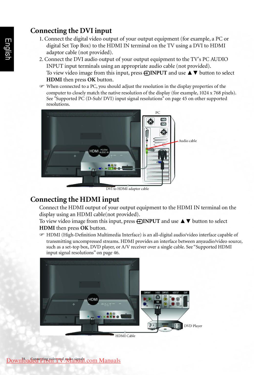 BenQ MK2442 manual Connecting the DVI input 