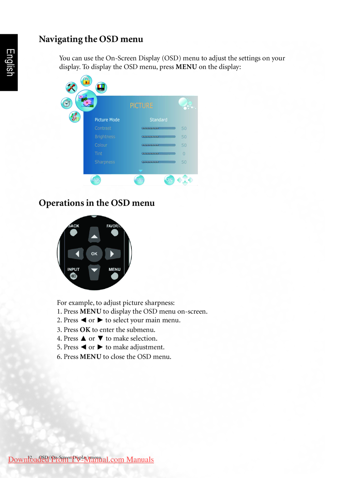 BenQ MK2442 manual Navigating the OSD menu, Operations in the OSD menu 