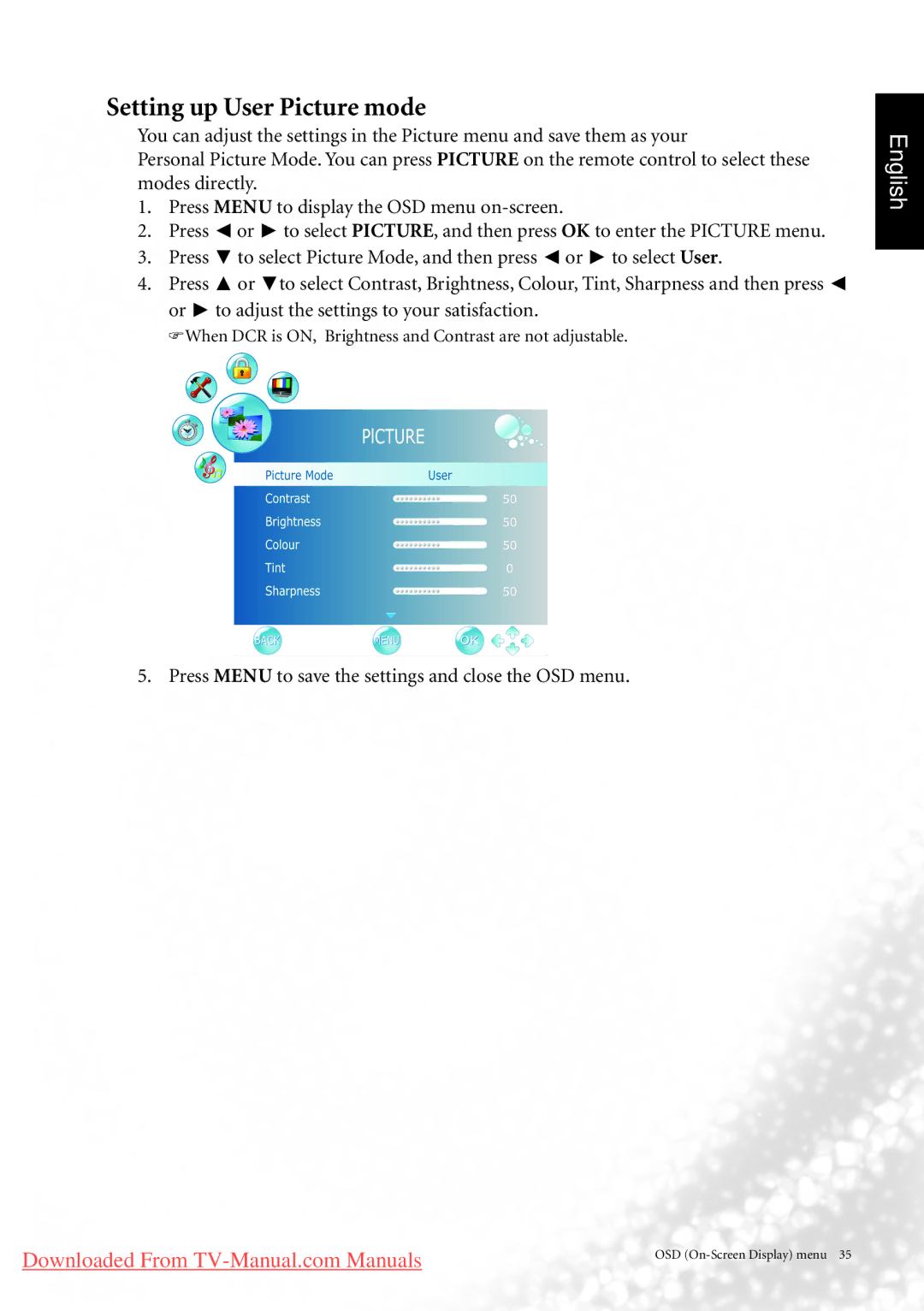 BenQ MK2442 manual Setting up User Picture mode 