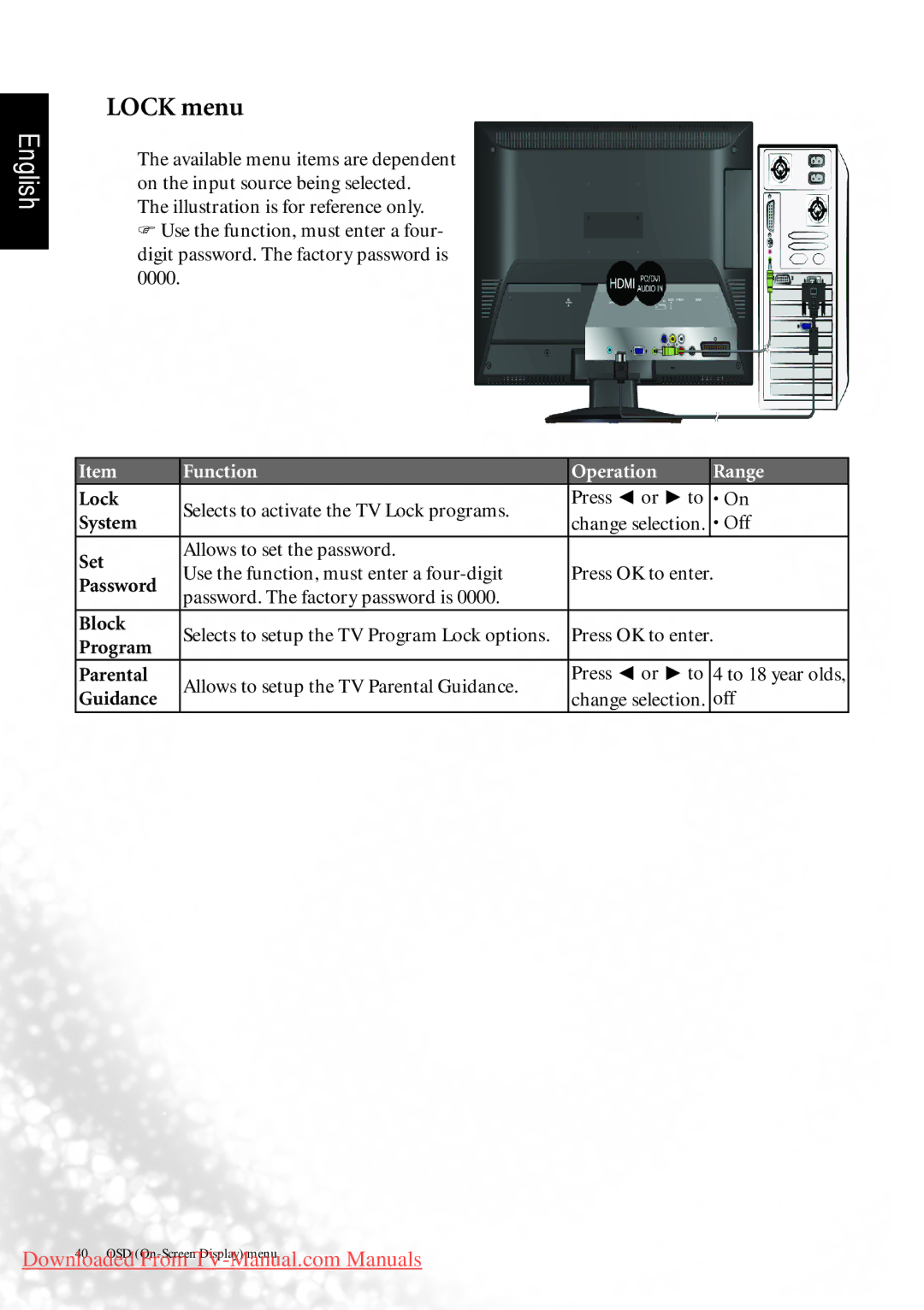 BenQ MK2442 manual Lock menu 