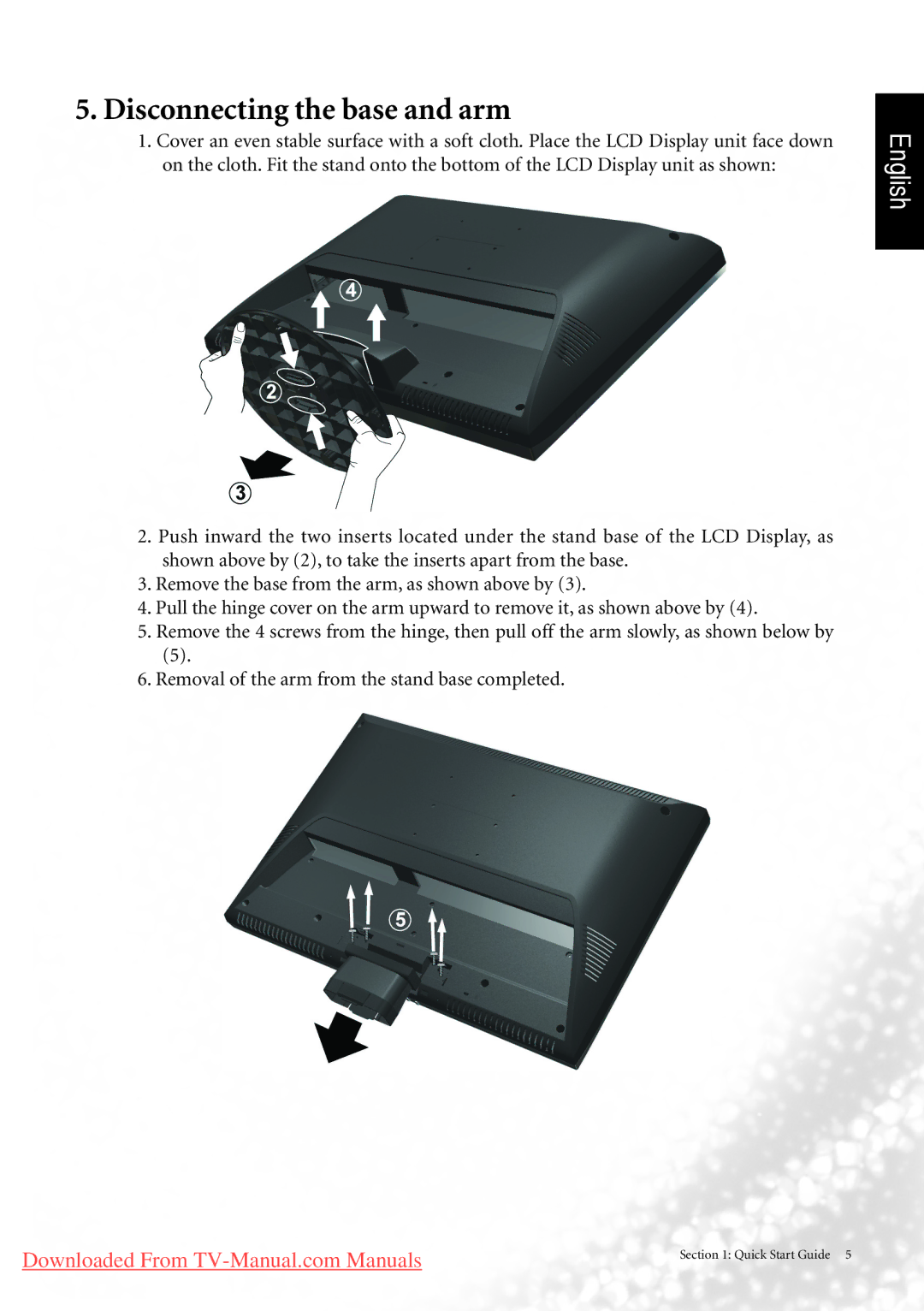 BenQ MK2442 manual Disconnecting the base and arm 