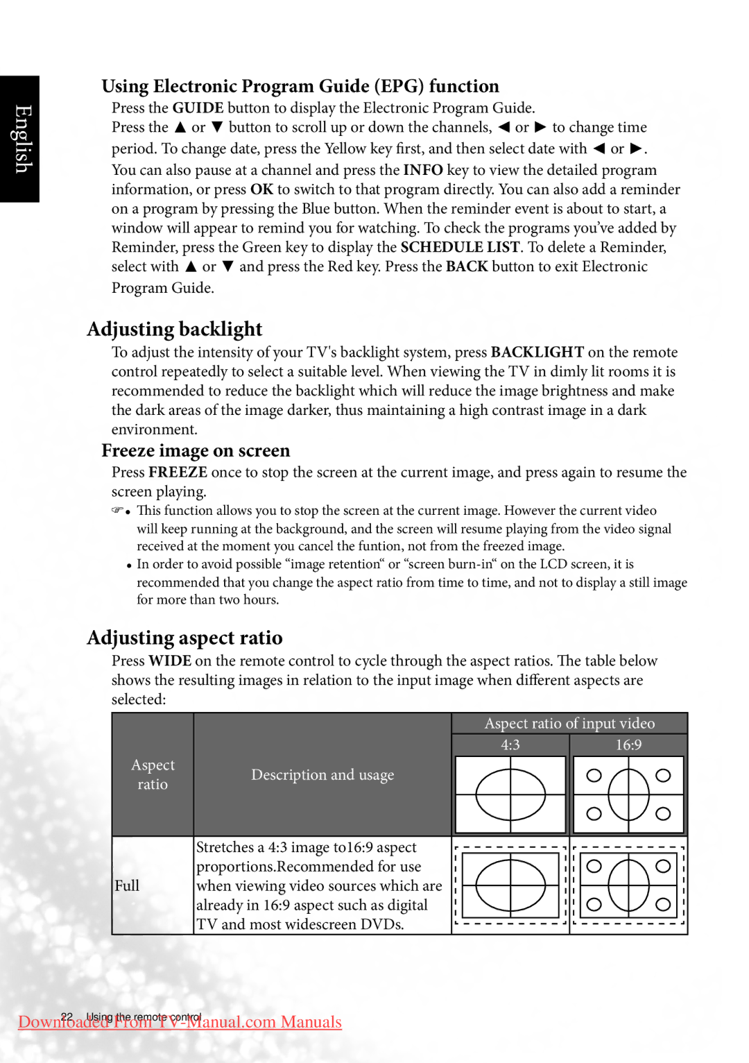 BenQ MK2443 manual Adjusting backlight, Adjusting aspect ratio 