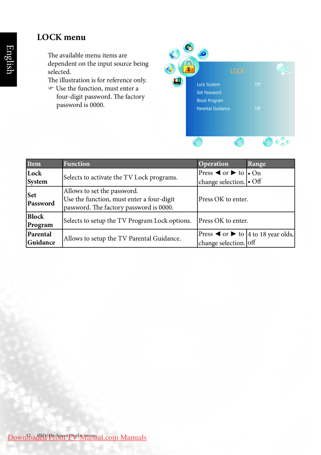 BenQ MK2443 manual Lock menu 