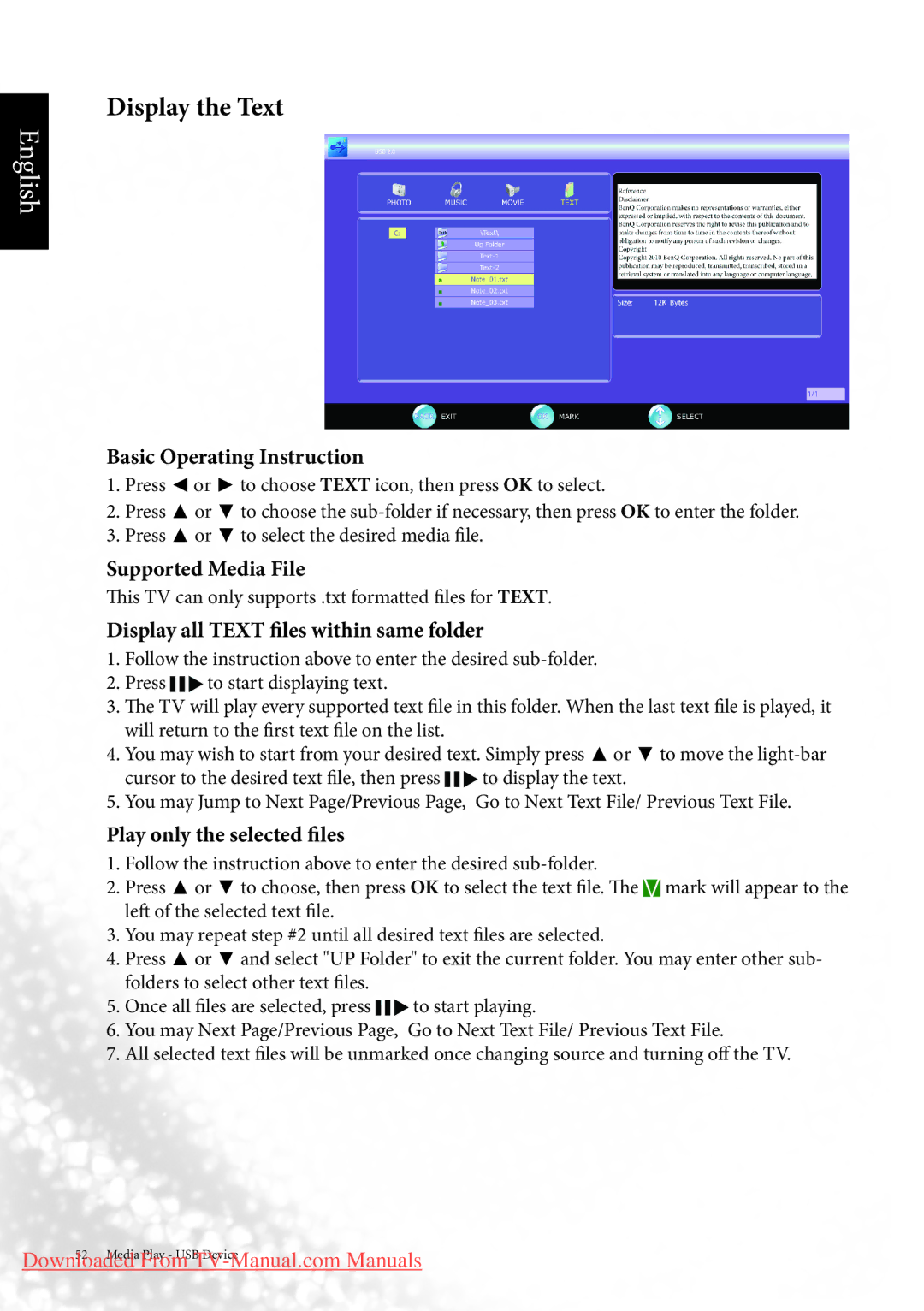 BenQ MK2443 manual Display the Text, Display all Text files within same folder 