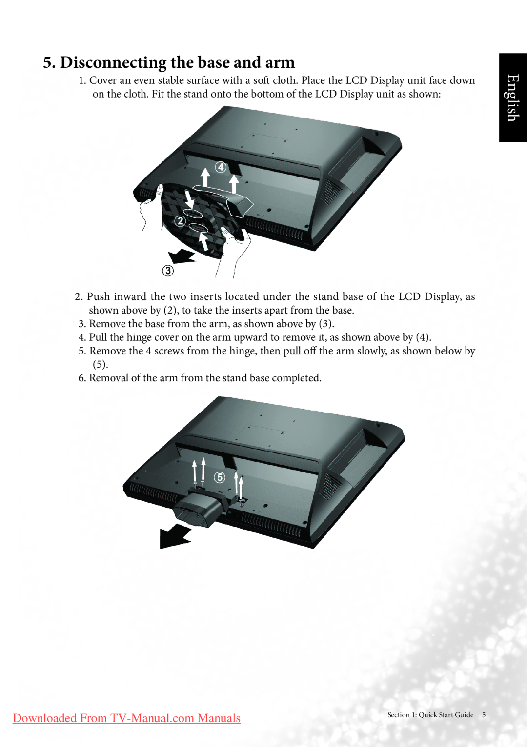 BenQ MK2443 manual Disconnecting the base and arm 