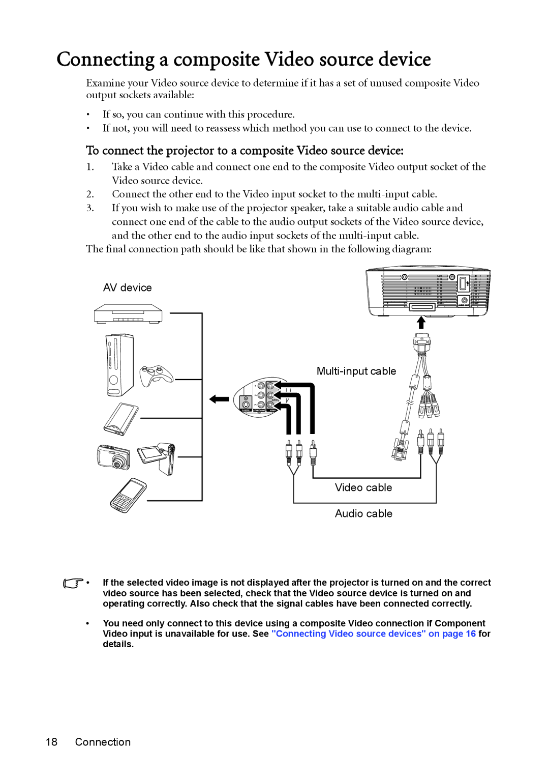 BenQ model gp1 Connecting a composite Video source device, To connect the projector to a composite Video source device 