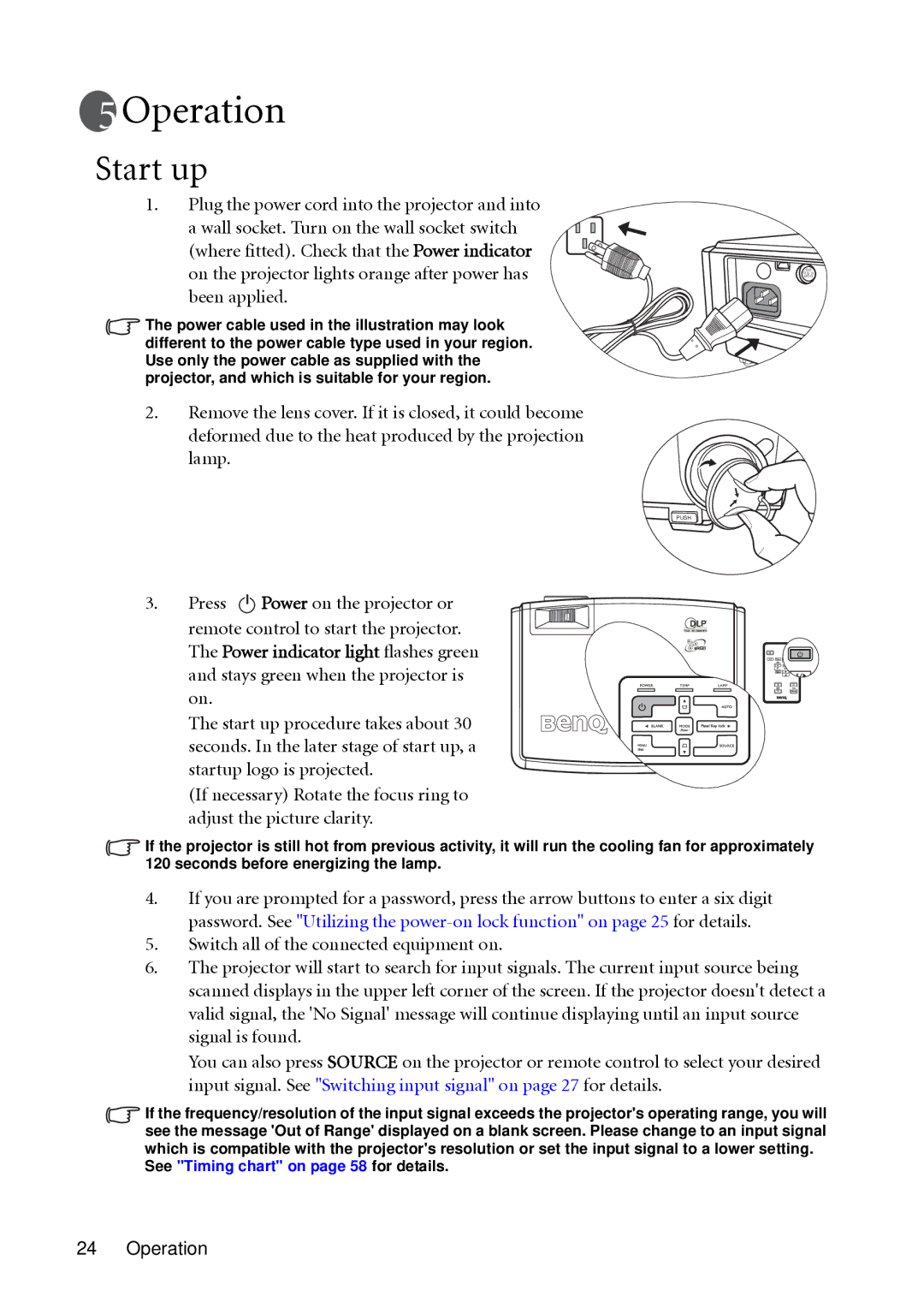 BenQ MP511 user manual Operation, Start up 