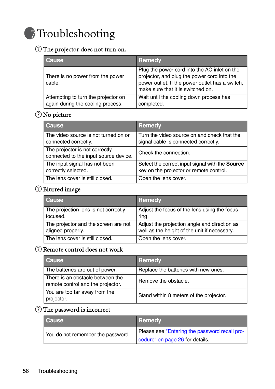 BenQ MP511 user manual Troubleshooting 