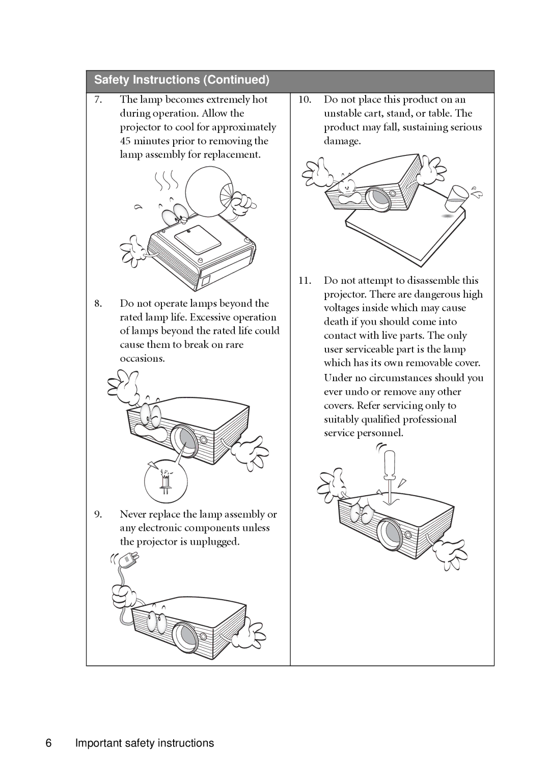 BenQ MP511 user manual Safety Instructions 