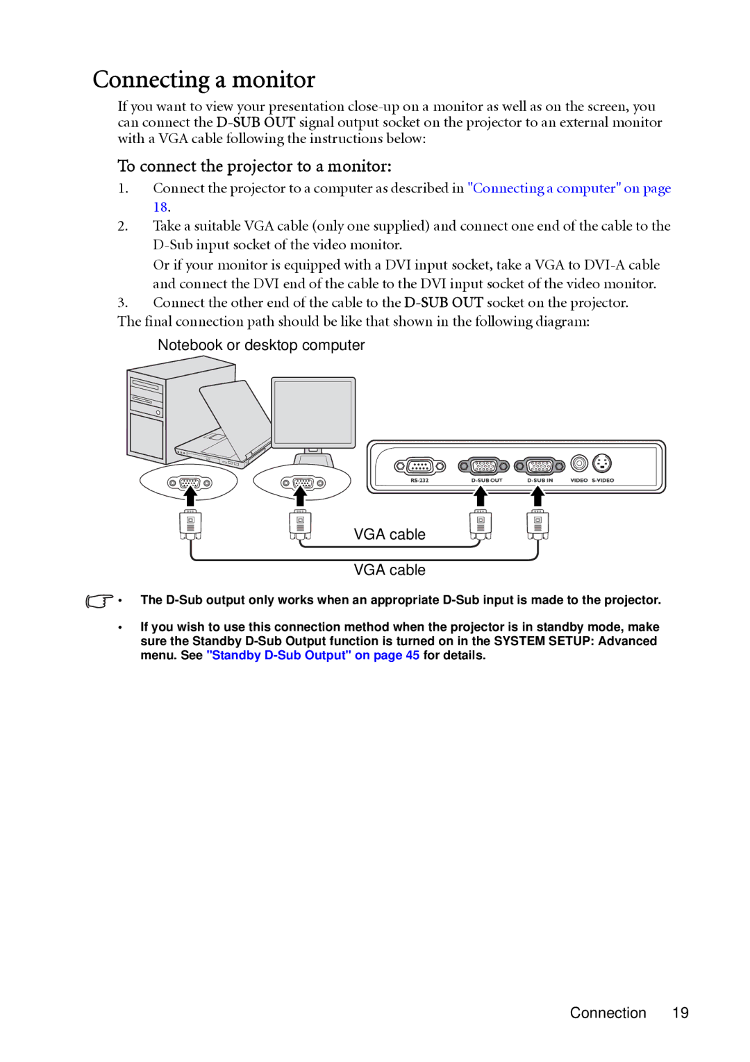 BenQ MP522, MP513 user manual Connecting a monitor, To connect the projector to a monitor 