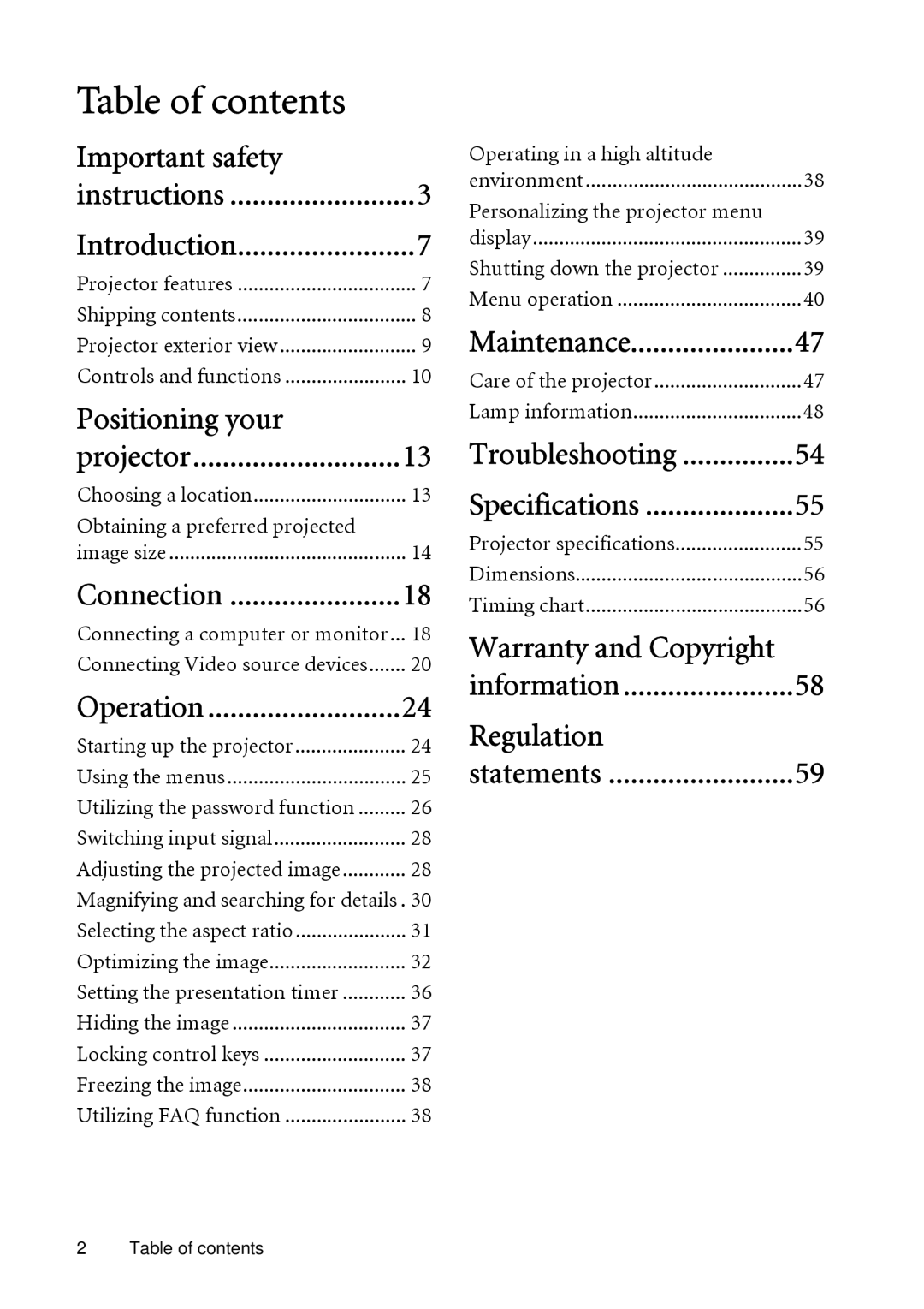 BenQ MP513, MP522 user manual Table of contents 