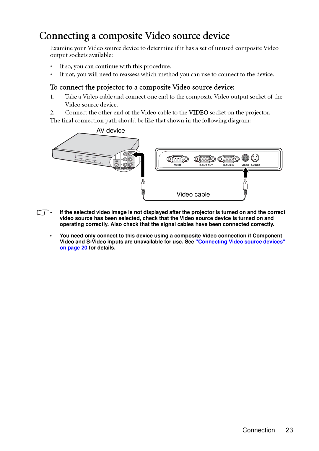 BenQ MP522, MP513 Connecting a composite Video source device, To connect the projector to a composite Video source device 