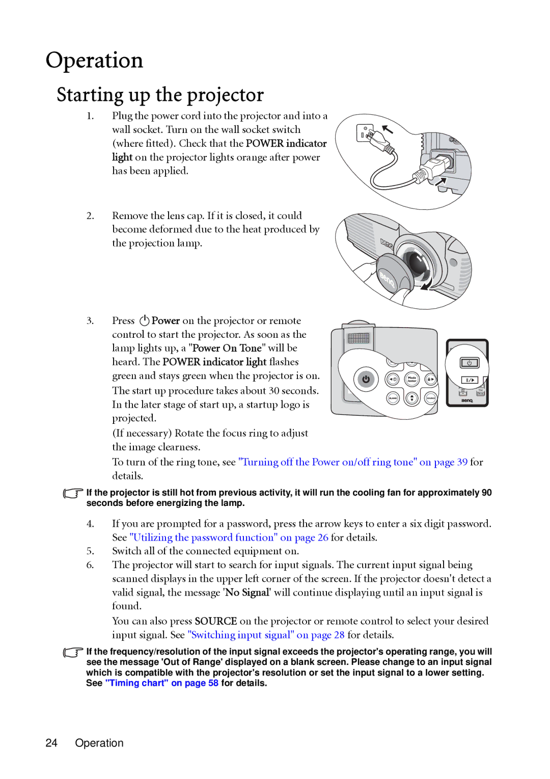 BenQ MP522 ST, MP512 ST user manual Operation, Starting up the projector 