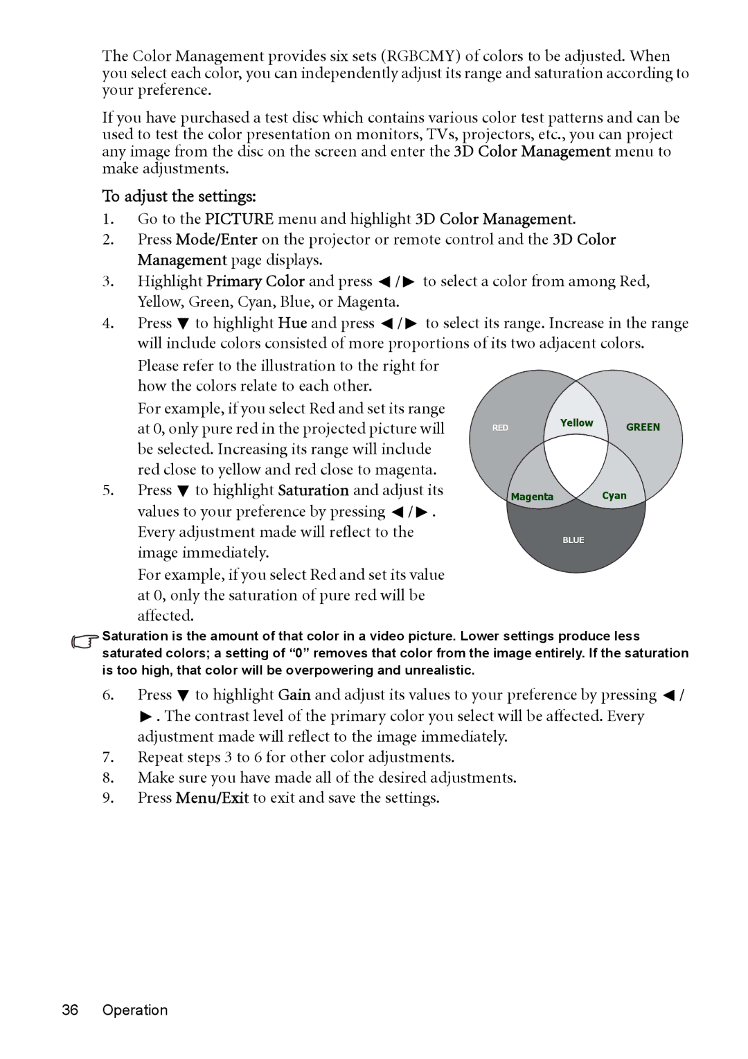 BenQ MP525 ST, MP515 ST user manual To adjust the settings 