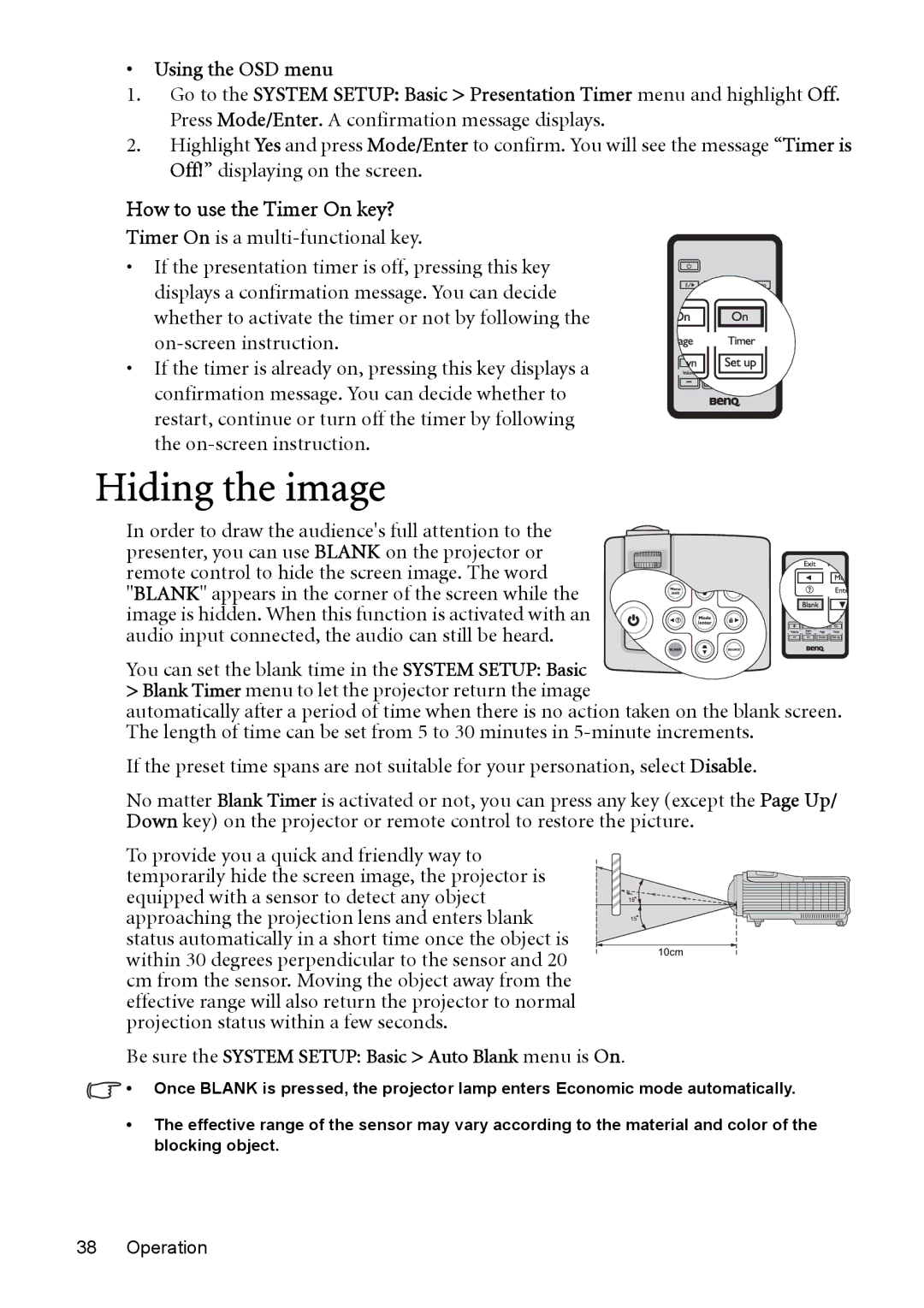 BenQ MP525 ST, MP515 ST user manual Hiding the image, How to use the Timer On key? 