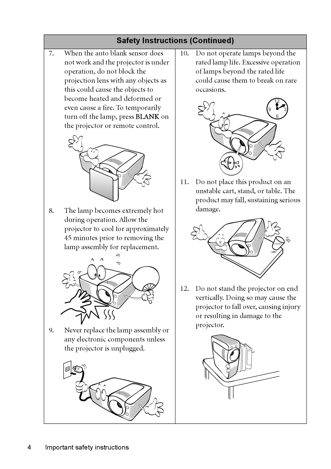 BenQ MP525 ST, MP515 ST user manual Safety Instructions 