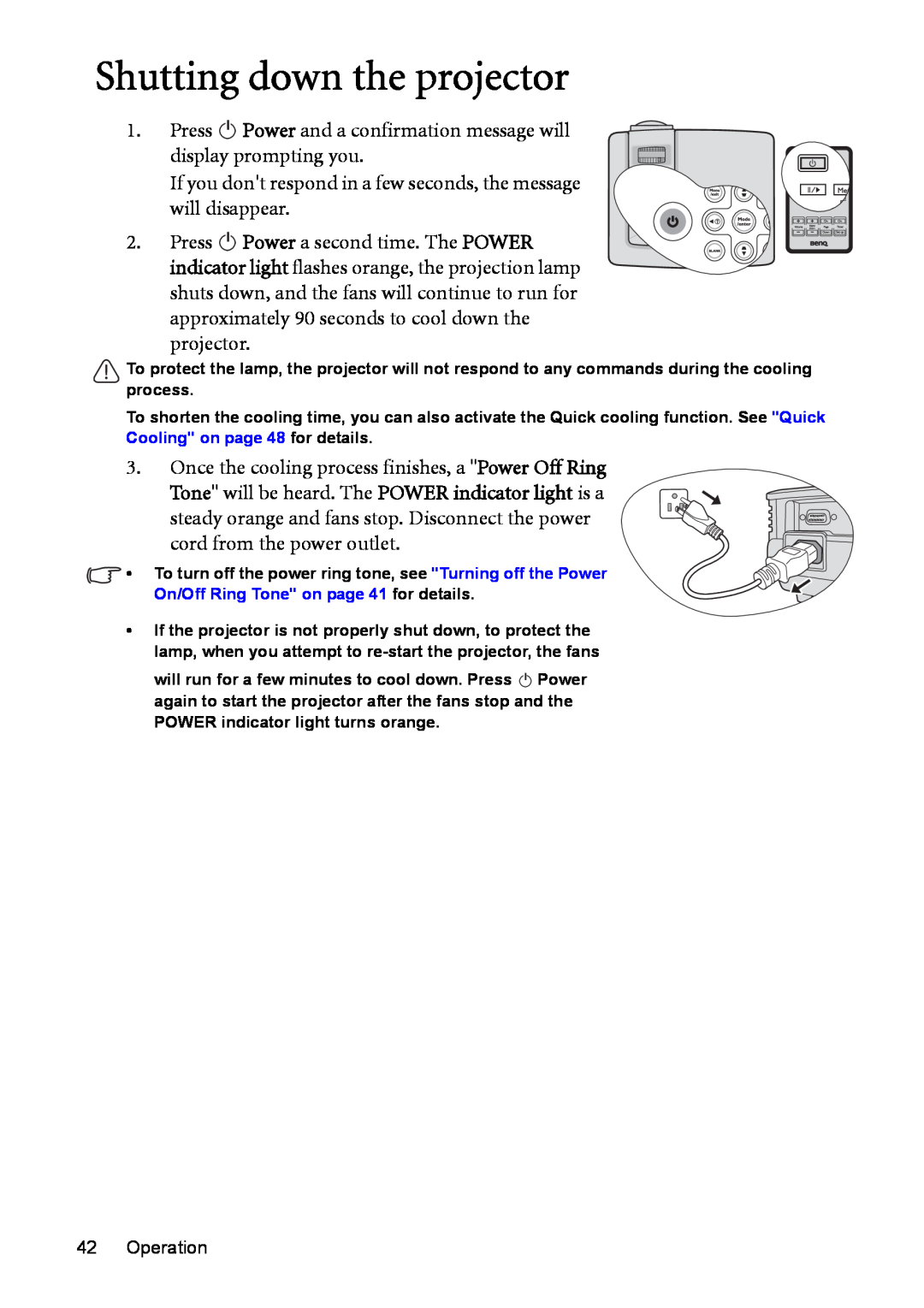 BenQ MP525 ST user manual Shutting down the projector 