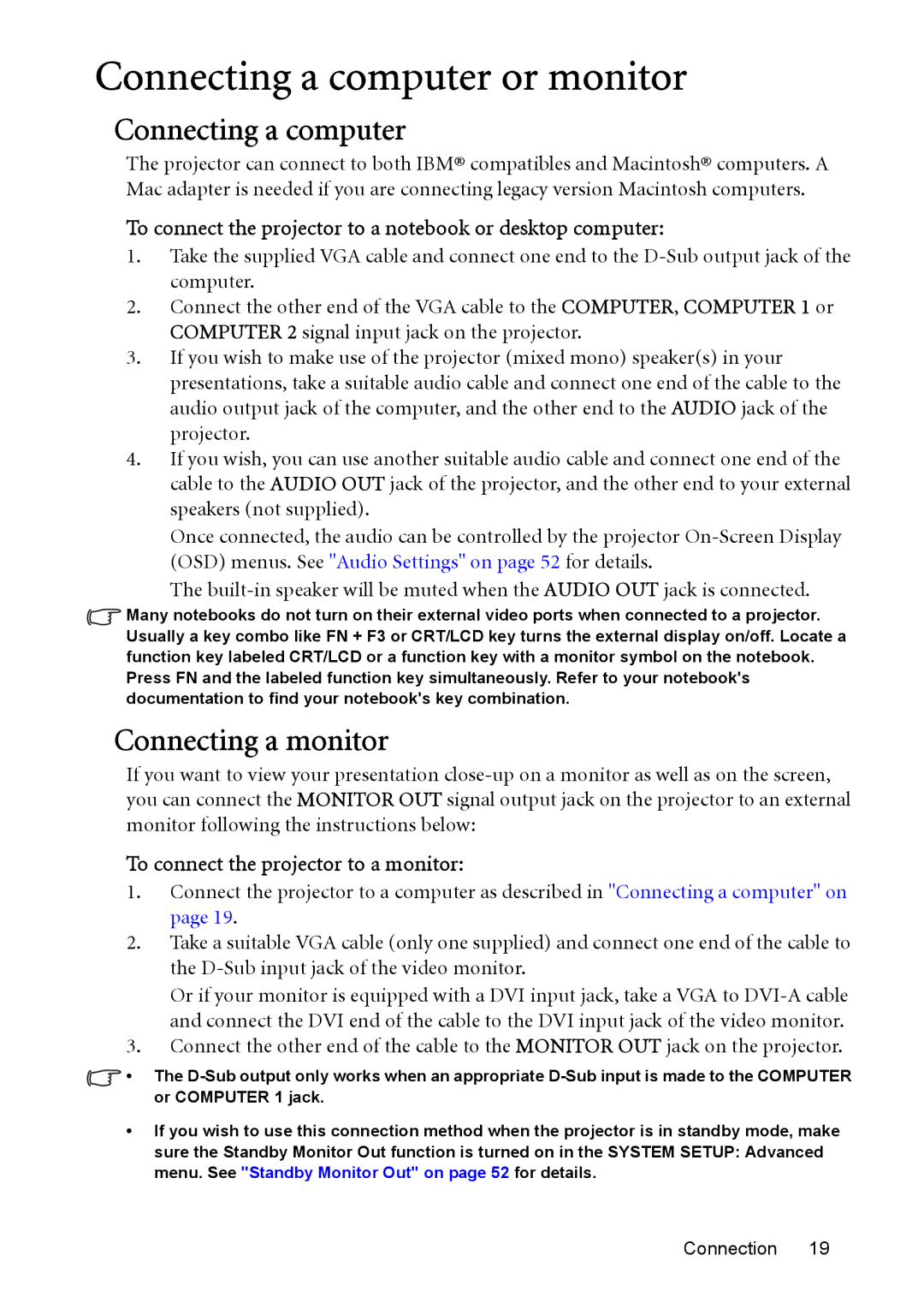 BenQ MP526, MP576, MP575 manual Connecting a computer or monitor, Connecting a monitor, To connect the projector to a monitor 