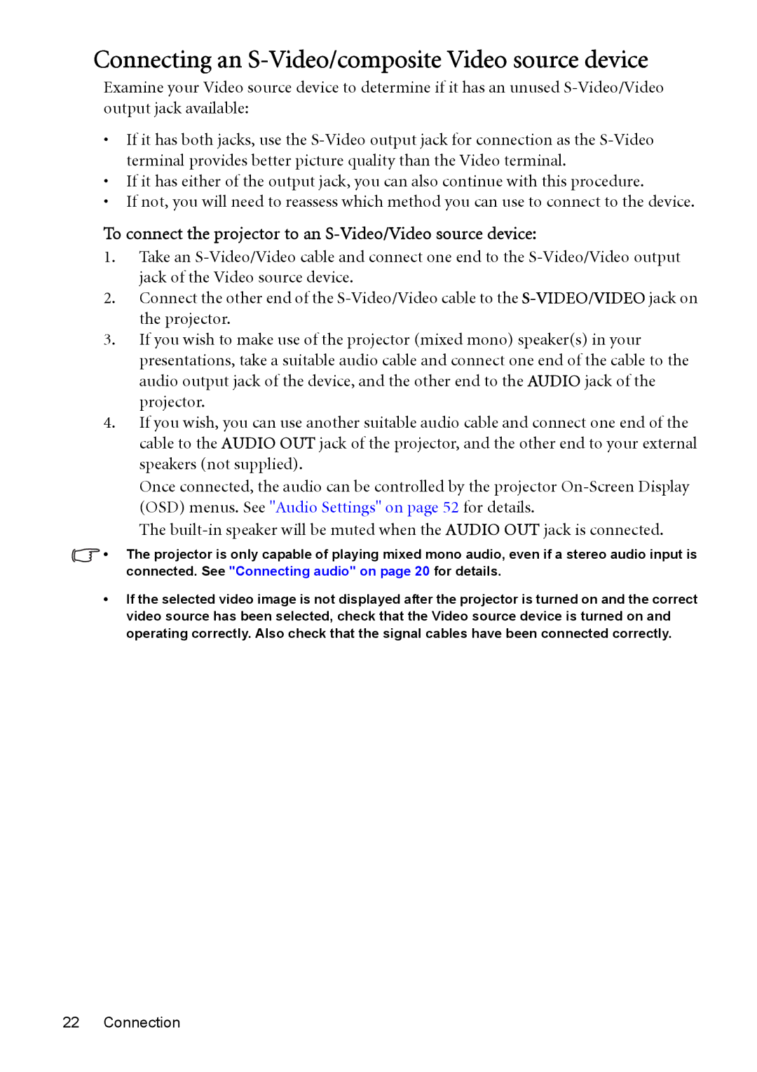 BenQ MP525P, MP576, MP575, MP526 user manual Connecting an S-Video/composite Video source device 