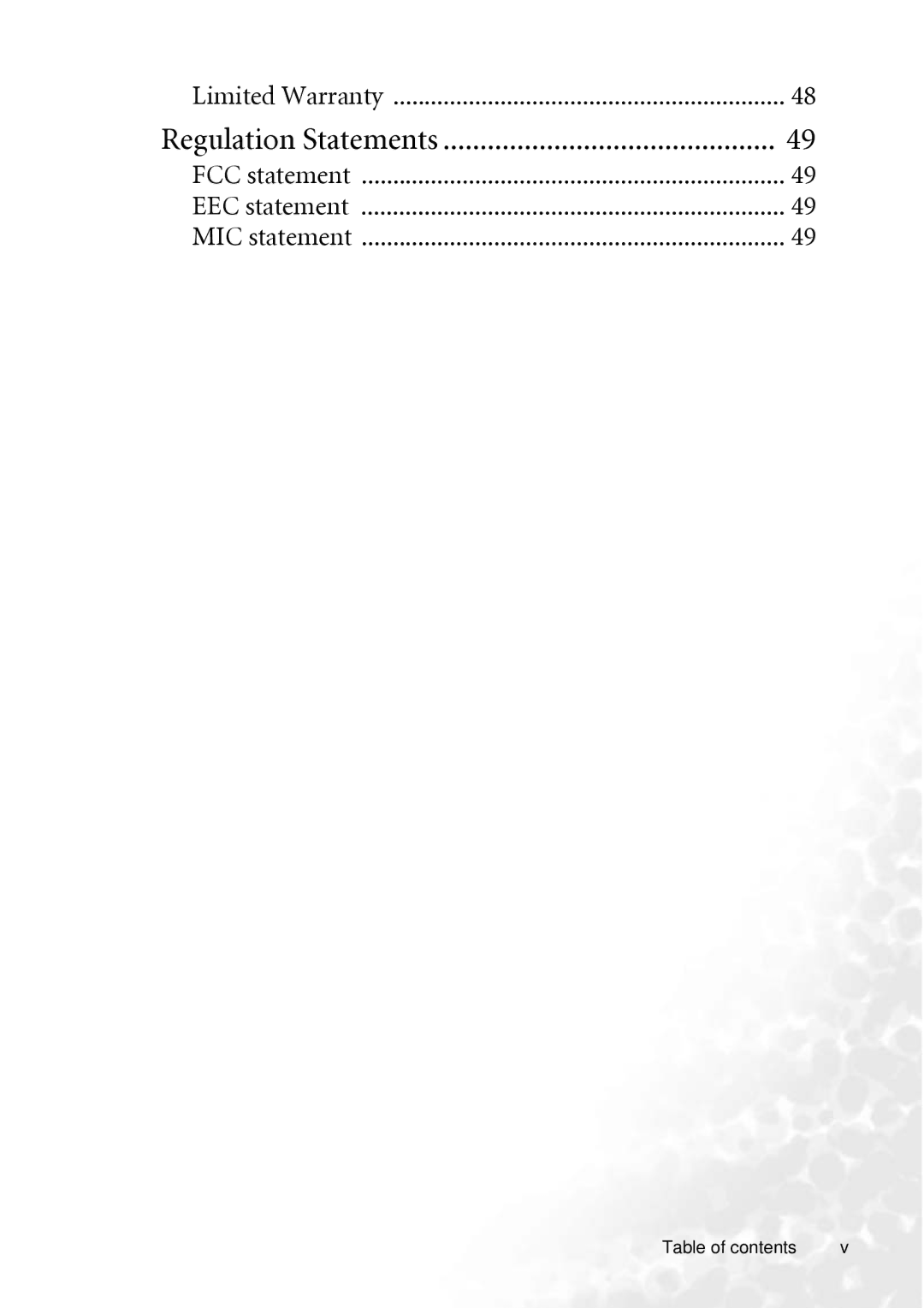 BenQ MP610 user manual Table of contents 