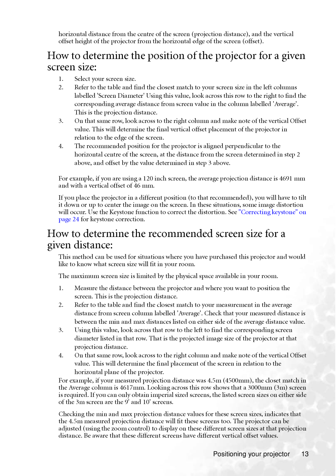 BenQ MP610 user manual How to determine the recommended screen size for a given distance 