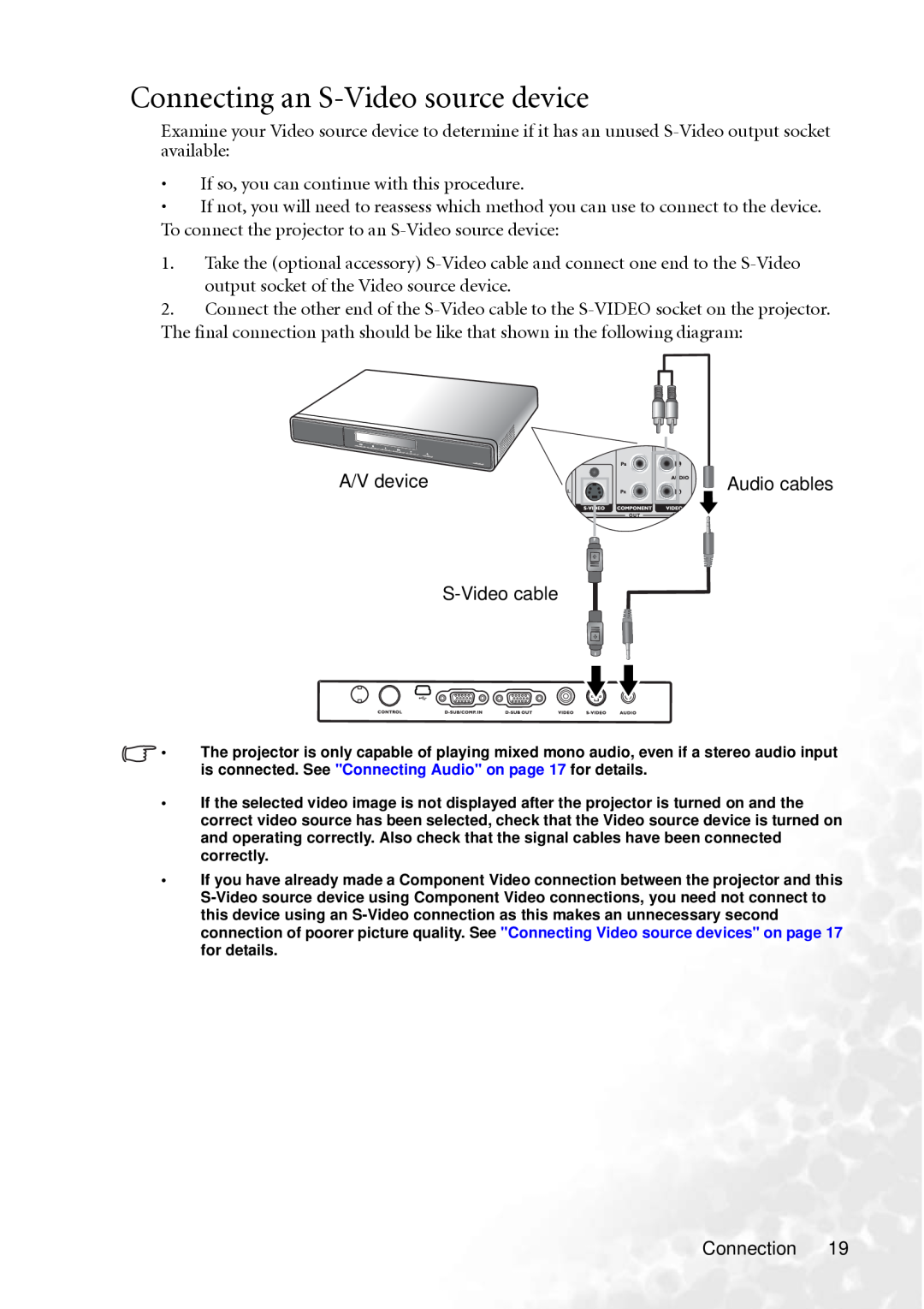 BenQ MP610 user manual Connecting an S-Video source device 