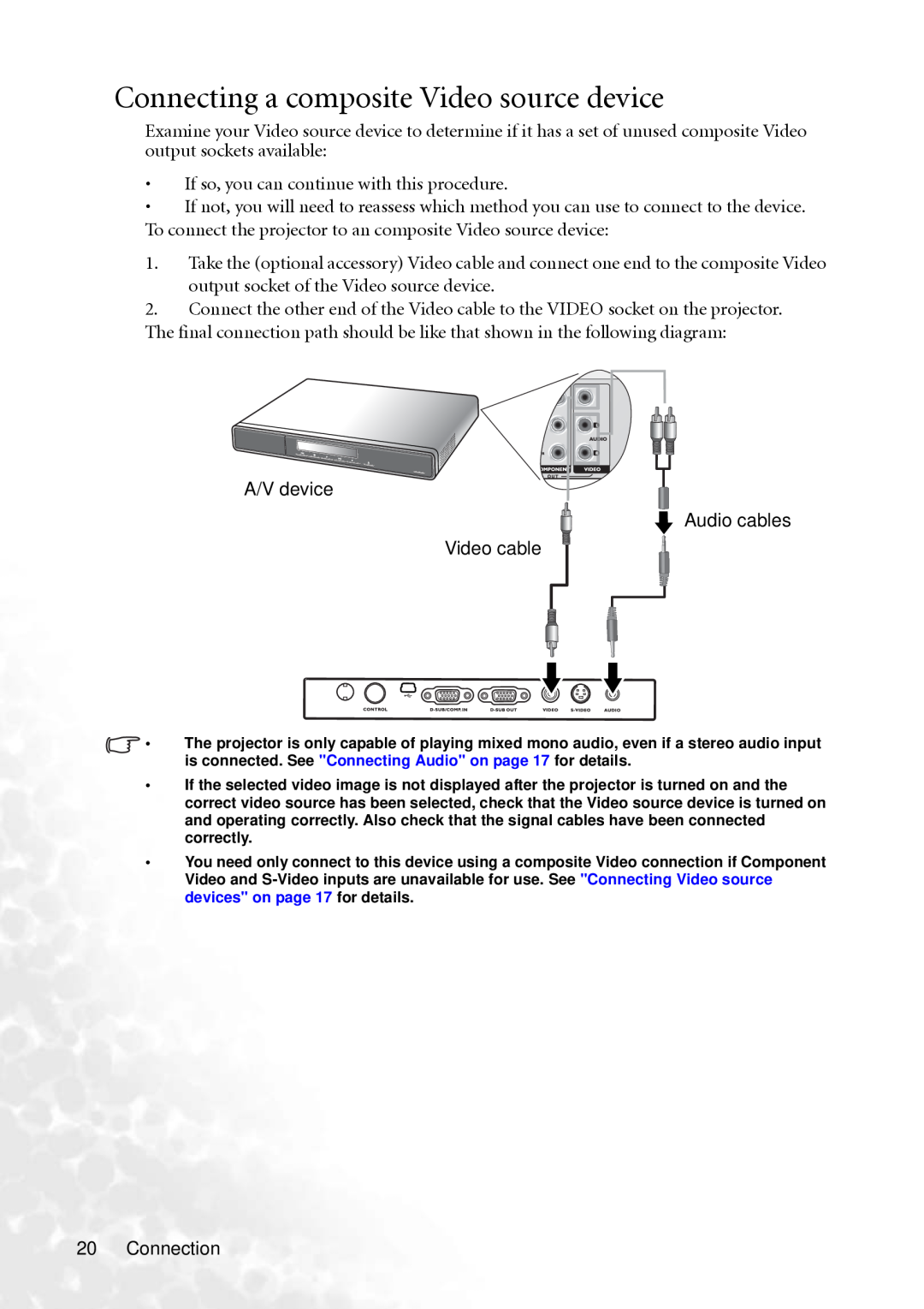 BenQ MP610 user manual Connecting a composite Video source device 