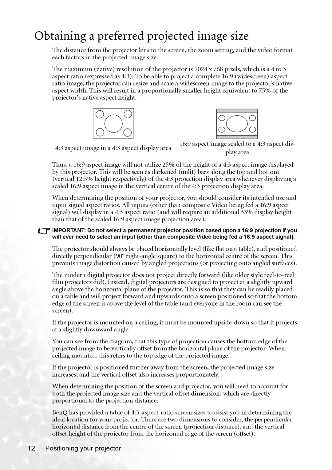 BenQ MP620p user manual Obtaining a preferred projected image size 