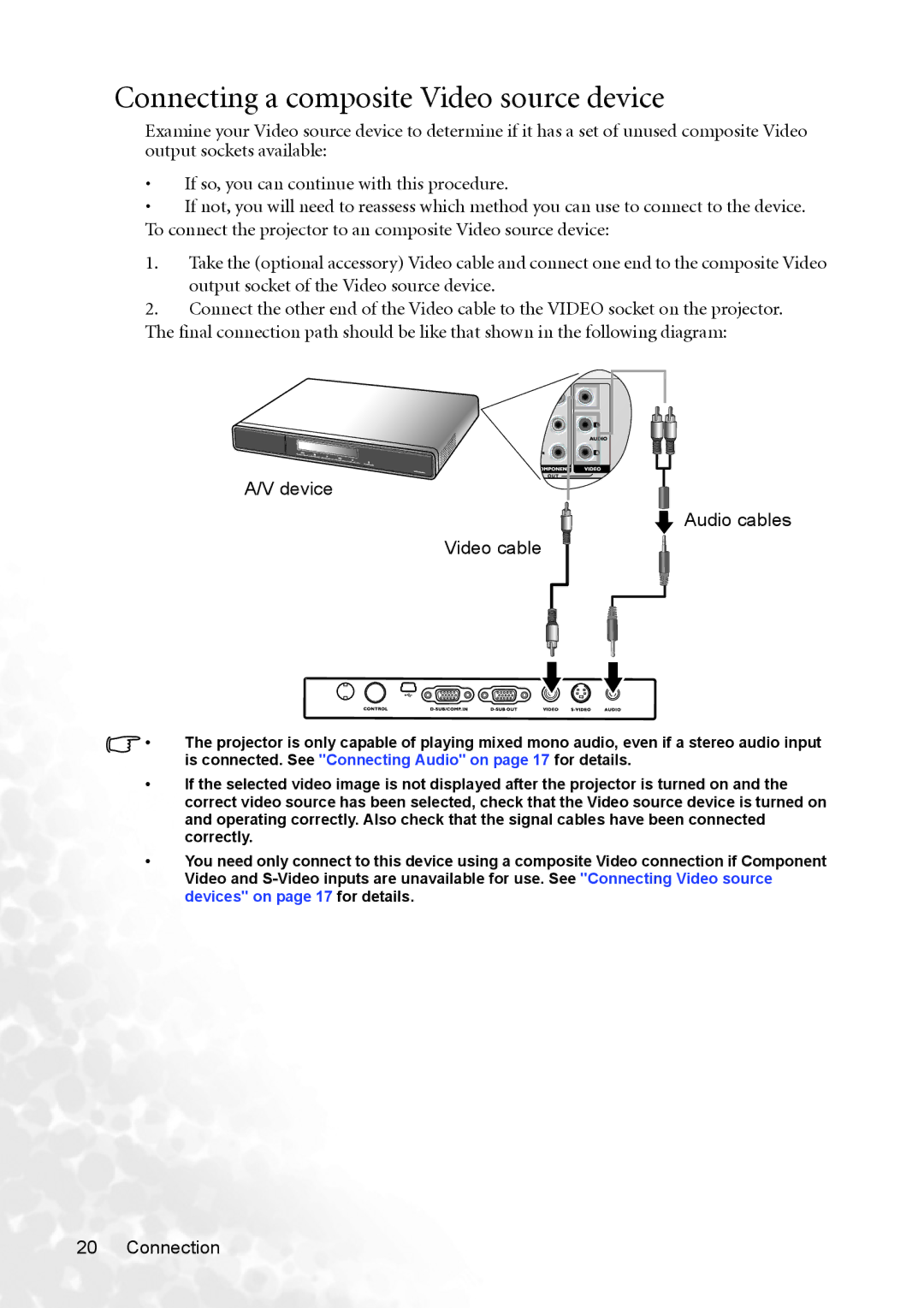 BenQ MP620p user manual Connecting a composite Video source device 